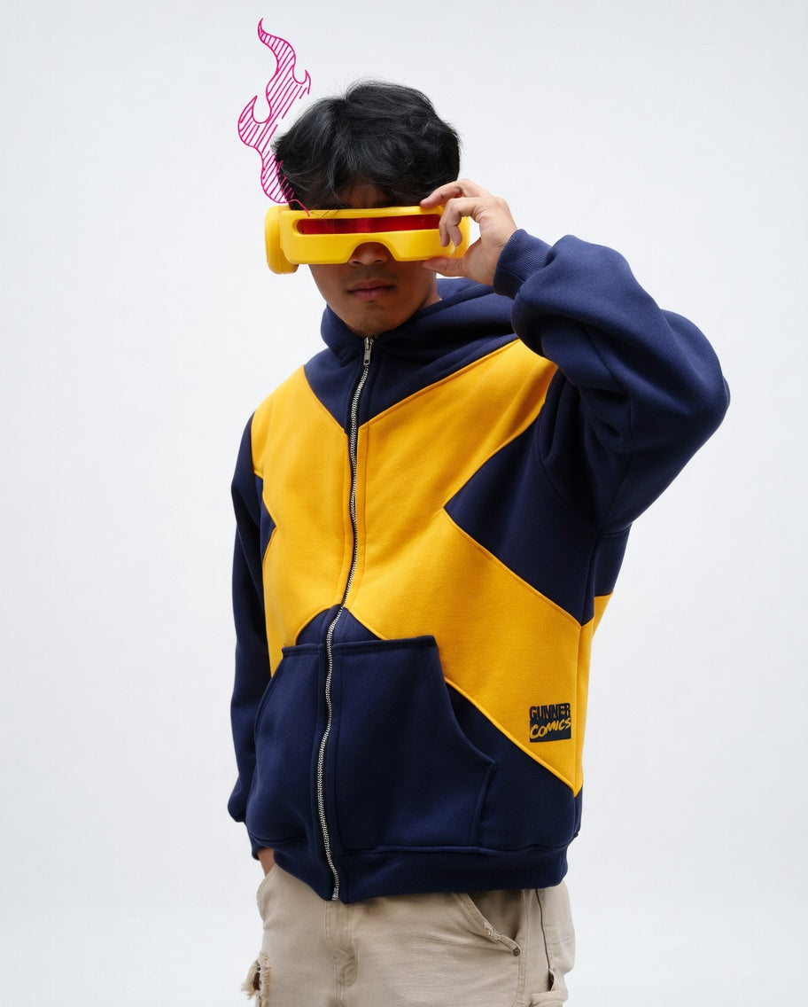 Cyclops X-Men Men's Graphic Zip Up Hoodie Color Block Oversized Streetwear Sweatshirt