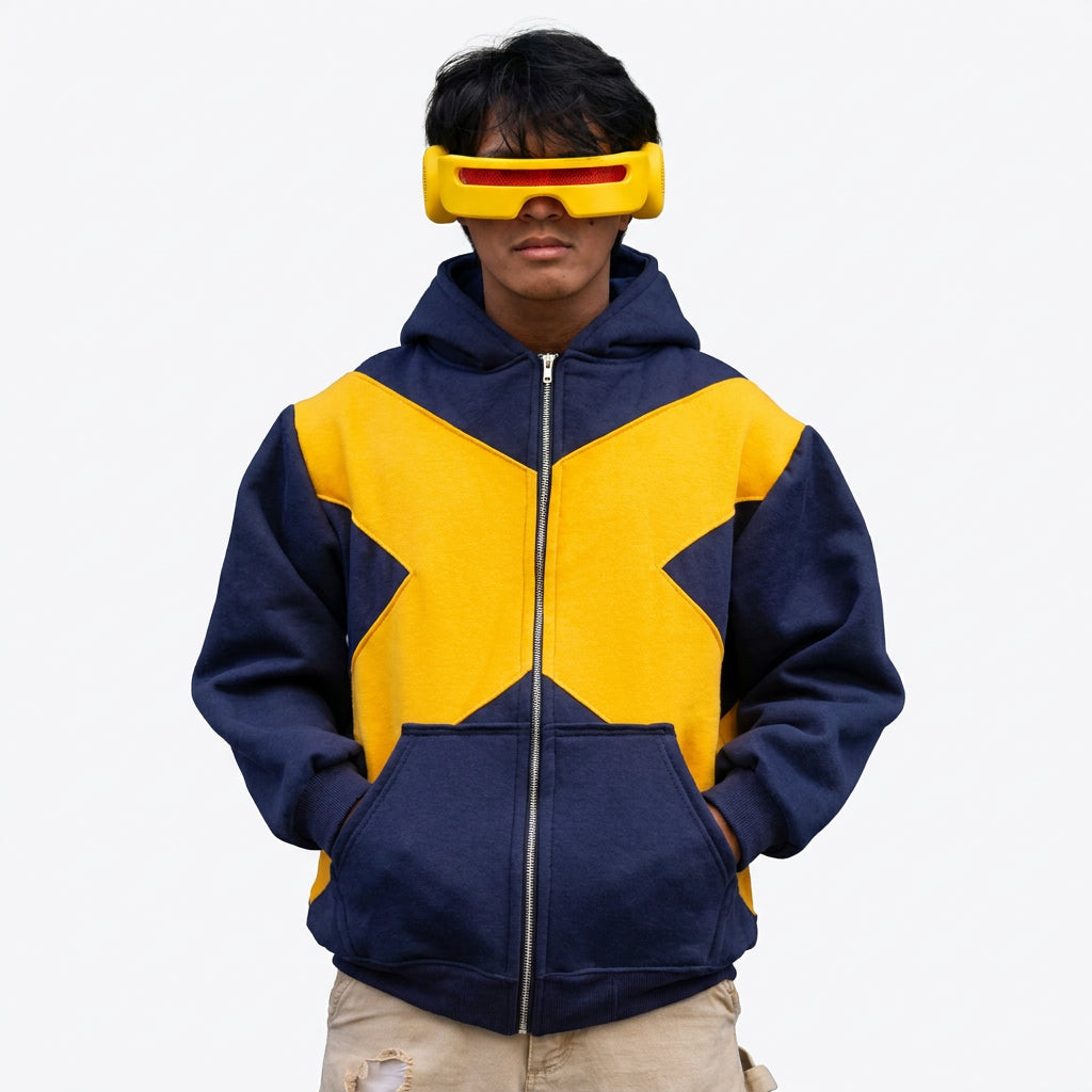 Cyclops X-Men Men's Graphic Zip Up Hoodie Color Block Oversized Streetwear Sweatshirt